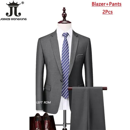 Men's 3 Piece Suit Set - Solid Color Formal Business Jacket Vest Pants Wedding Groom Party Tuxedo Outfit M-6XL