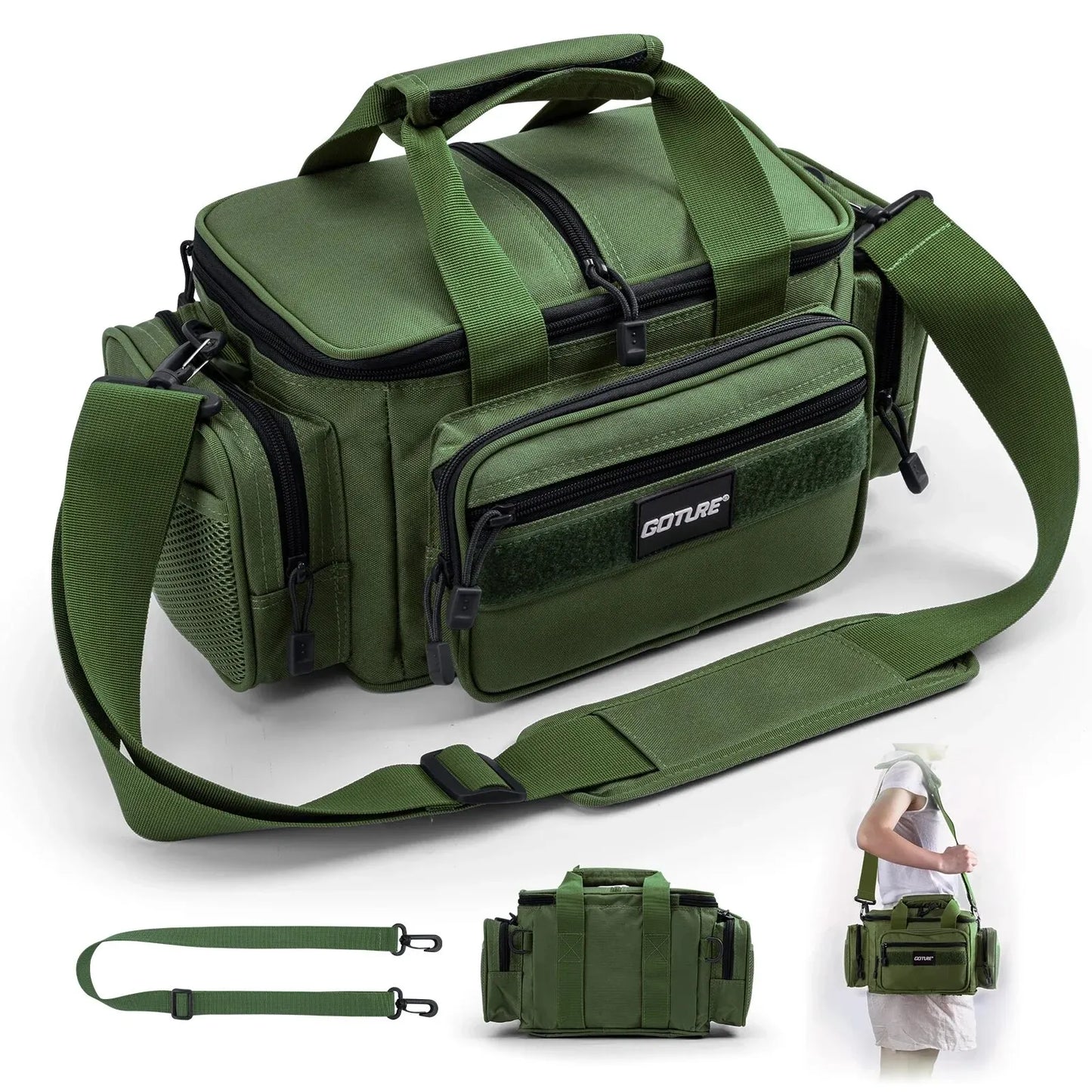 Goture Fishing Tackle Bag - High Capacity Shoulder Bag, 600D Oxford Cloth, 38x23x19cm, for Outdoor Cycling, Camping and Picnic