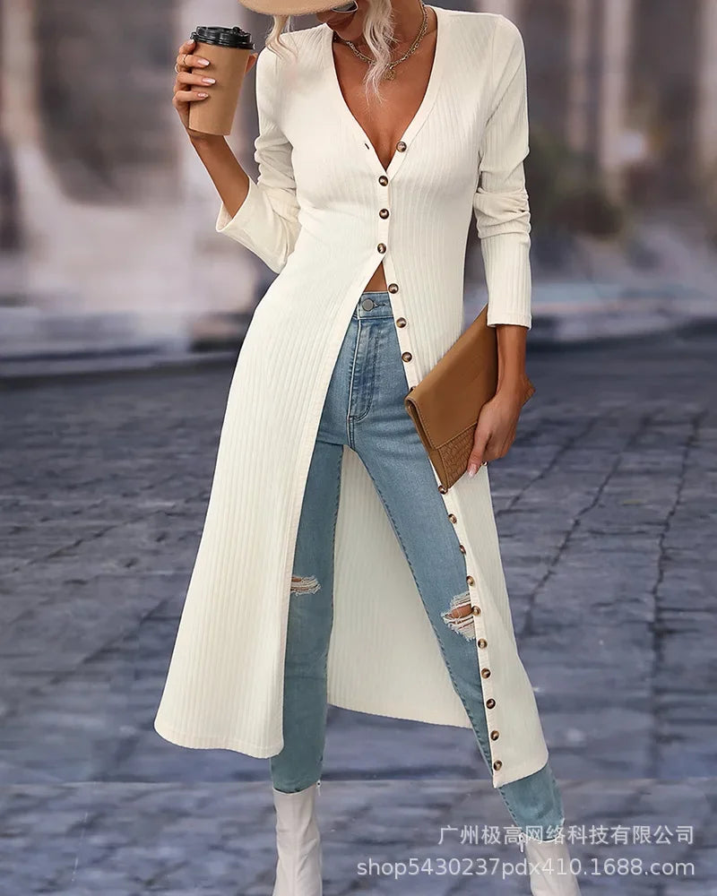 2023 Fashion Women's Button Long Striped Coat – Thin Open Dress for a Stylish Look