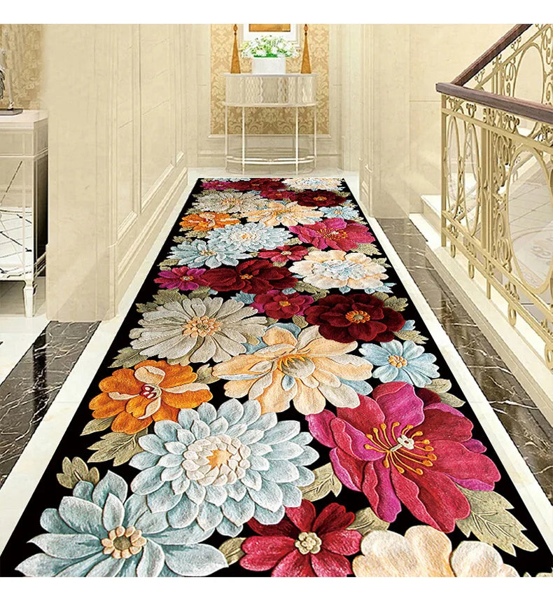 Luxury Chinese Classical Corridor Rug – Crystal Velvet Soundproof Washable Carpet for Villa, Hotel & Living Room