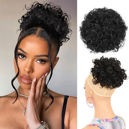 Synthetic Messy Curly Hair Bun – Short Loose Wave Updo Ponytail, Blonde Chignon Hairpiece, Heat-Resistant Extensions for Women