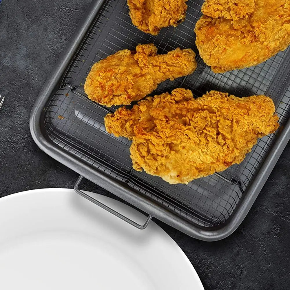 Non-Stick Baking Tray & Frying Pan – Grill Mesh Chips Basket & Baking Dish for Kitchen Use