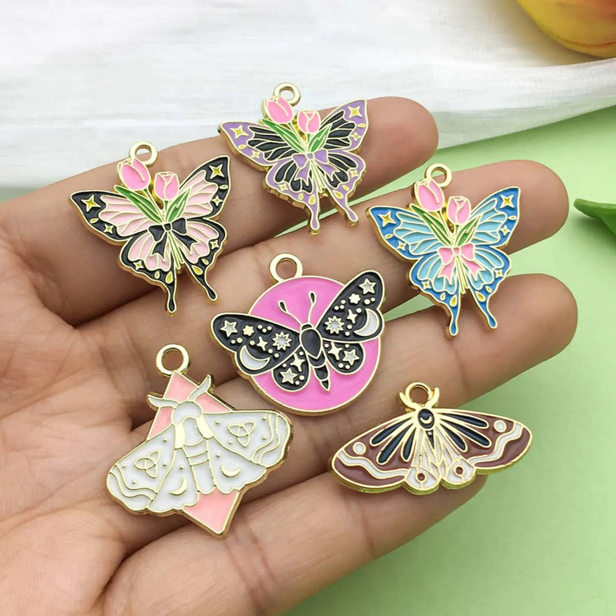 10–12 Piece Halloween Enamel Charms Set - Colorful Moth and Butterfly Pendants for DIY Jewelry Making & Crafts
