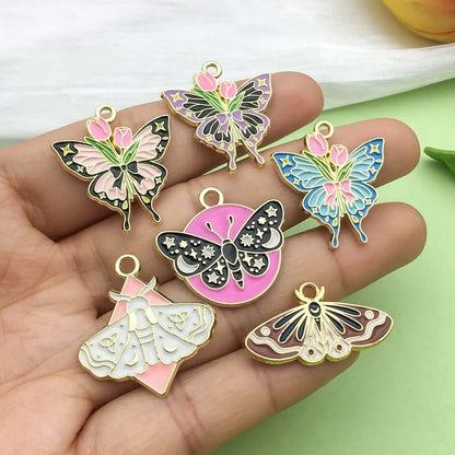 10–12 Piece Halloween Enamel Charms Set - Colorful Moth and Butterfly Pendants for DIY Jewelry Making & Crafts