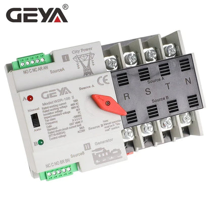 GEYA W2R Dual Power Automatic Transfer Switch - 110V 220V Household ATS Circuit Switch 63A 100A 50/60Hz Backup Power Controller