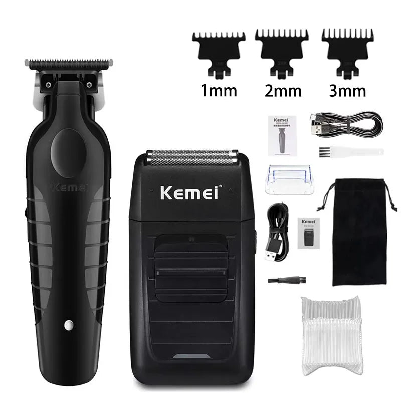 Kemei Professional Hair Clipper Kit – KM-2296, KM-2299, KM-1102 Electric Shaver & Cordless Trimmer for Men’s Hair Cutting