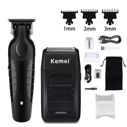 Kemei Professional Hair Clipper Kit – KM-2296, KM-2299, KM-1102 Electric Shaver & Cordless Trimmer for Men’s Hair Cutting