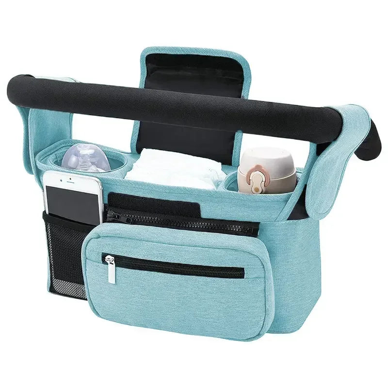 Baby Stroller Storage Bag — Large Capacity Travel Hanging Mummy Bag with Phone & Bottle Holder, Diaper Bag for Pram Accessories