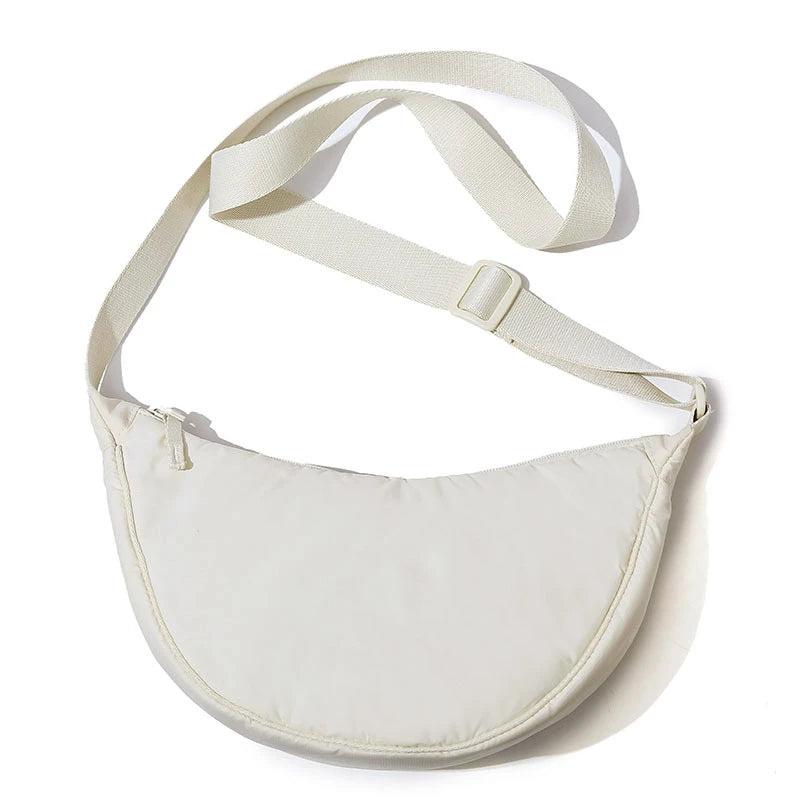 Solid Color Women's Portable Shoulder Bag – Simple Nylon Cloth Padded Crossbody Travel Purse & Messenger Bag