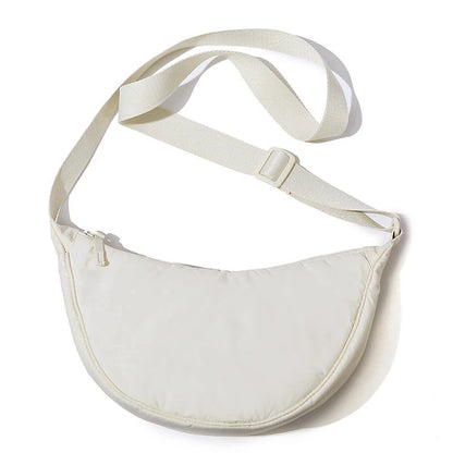 Solid Color Women's Portable Shoulder Bag – Simple Nylon Cloth Padded Crossbody Travel Purse & Messenger Bag