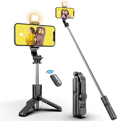 Wireless Bluetooth Selfie Stick Tripod – Foldable & Portable with Fill Light and Remote for iPhone & Android Phones