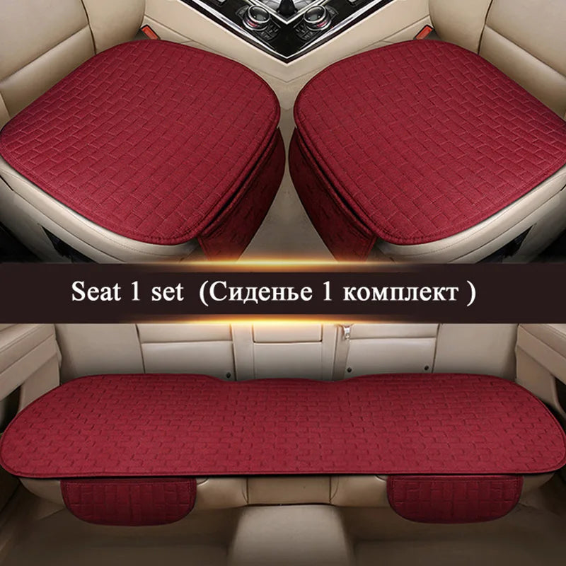 Universal Car Flax Seat Cushion Protector - Front and Rear Seat Cover Pad with Backrest Mat for Automotive Interiors