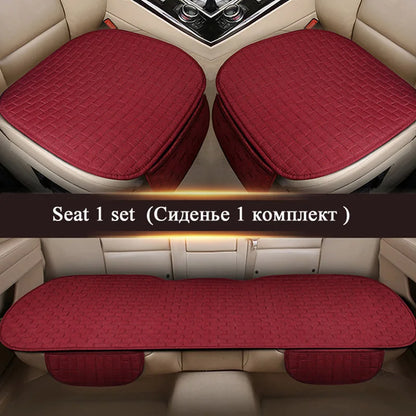 Universal Car Flax Seat Cushion Protector - Front and Rear Seat Cover Pad with Backrest Mat for Automotive Interiors