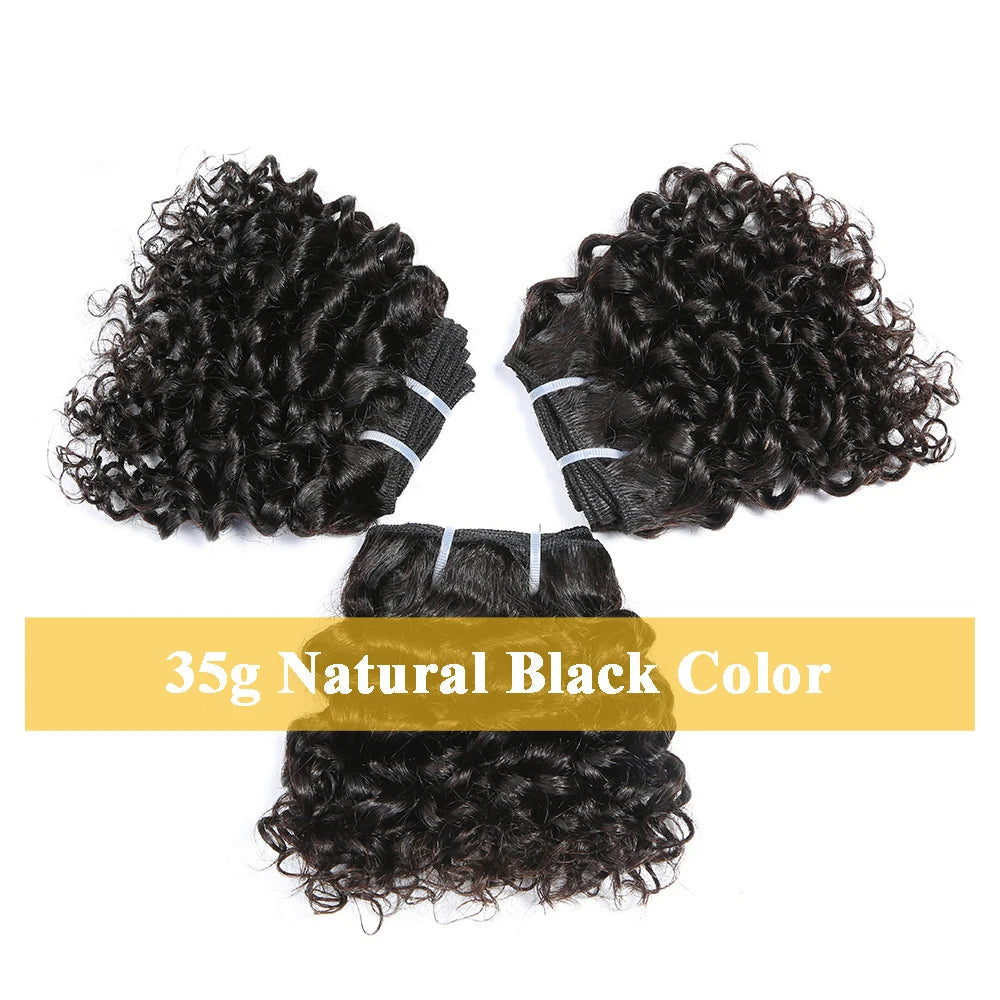 Code Calla Bouncy Curly Hair Bundles – Double Draw 6-inch Short Cut Remy Human Hair Extensions in Natural Black & Brown