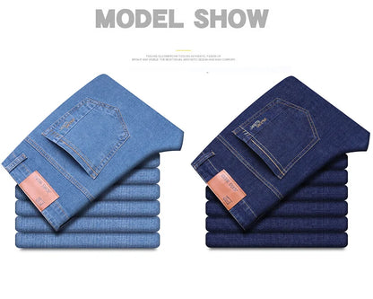 Men’s Casual Comfortable Jeans – Straight Loose Fit High Waist Elastic Trousers for All Seasons & Office Wear
