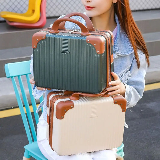 14-Inch Mini Travel Suitcase Cosmetic Box - Hand Luggage Organizer with Password Lock, Small Makeup Case for Boarding