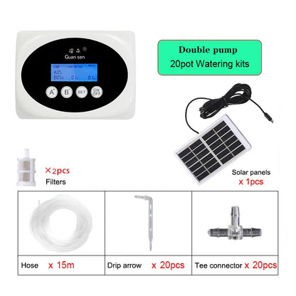 Solar Double Pump Automatic Drip Irrigation System – Smart Watering Timer for Garden & Potted Plants