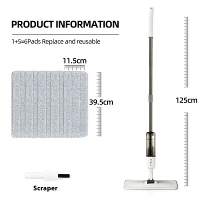 DARIS 360° Spray Flat Mop — Reusable Microfiber Pads with 500ML Large Capacity Square Triangle Bottle