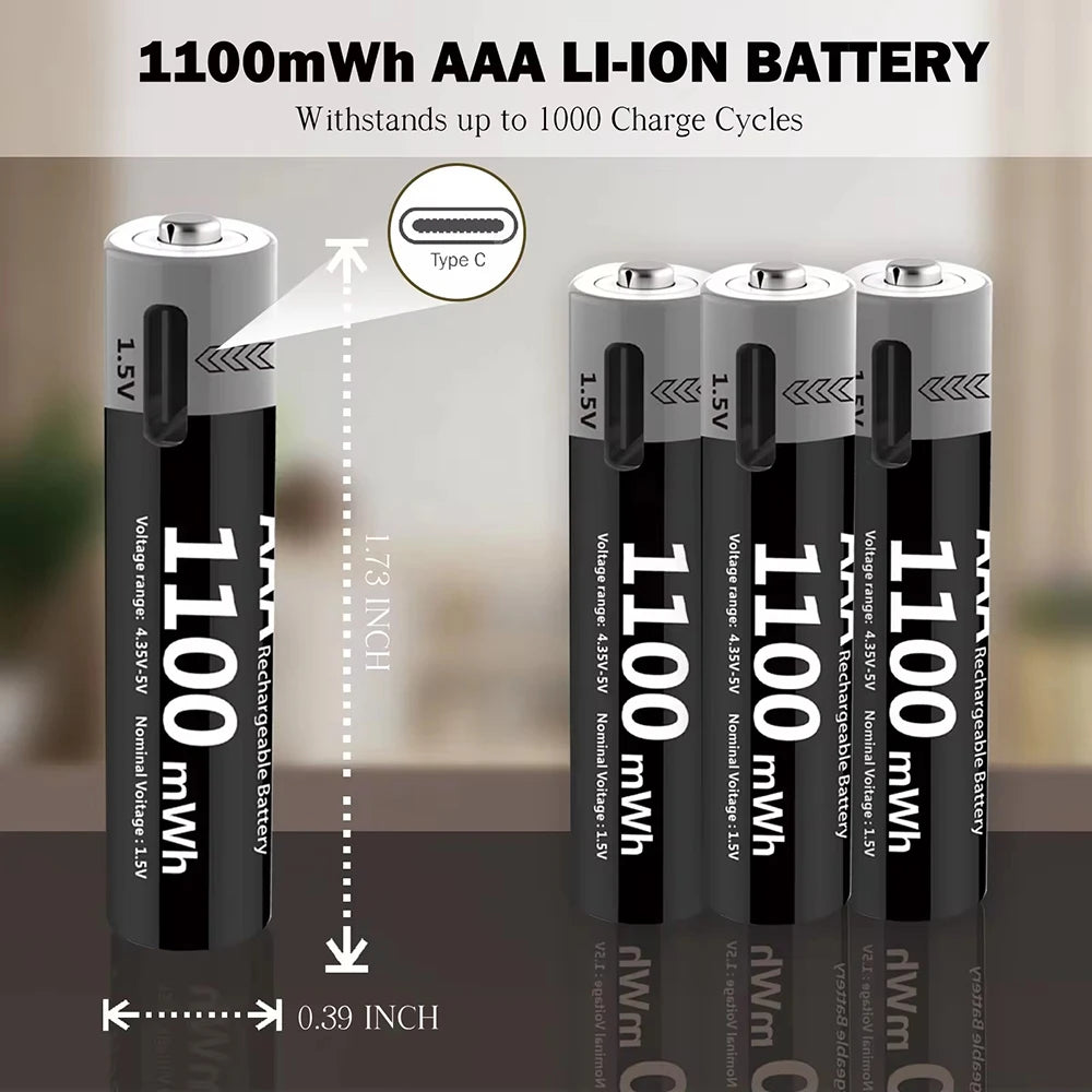 MATOV USB Rechargeable Li-ion AA 3400mWh & AAA 1100mWh 1.5V Batteries Pack