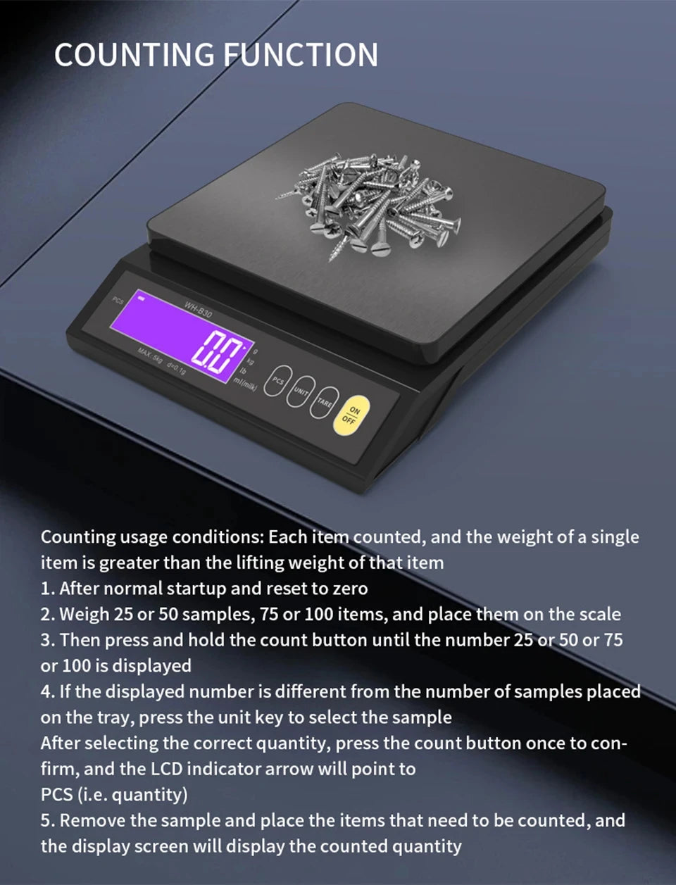5kg/0.1g and 10kg/1g Digital Electronic Kitchen Scale, LCD Display, Fully Waterproof Stainless Steel Weighing Tool for Baking
