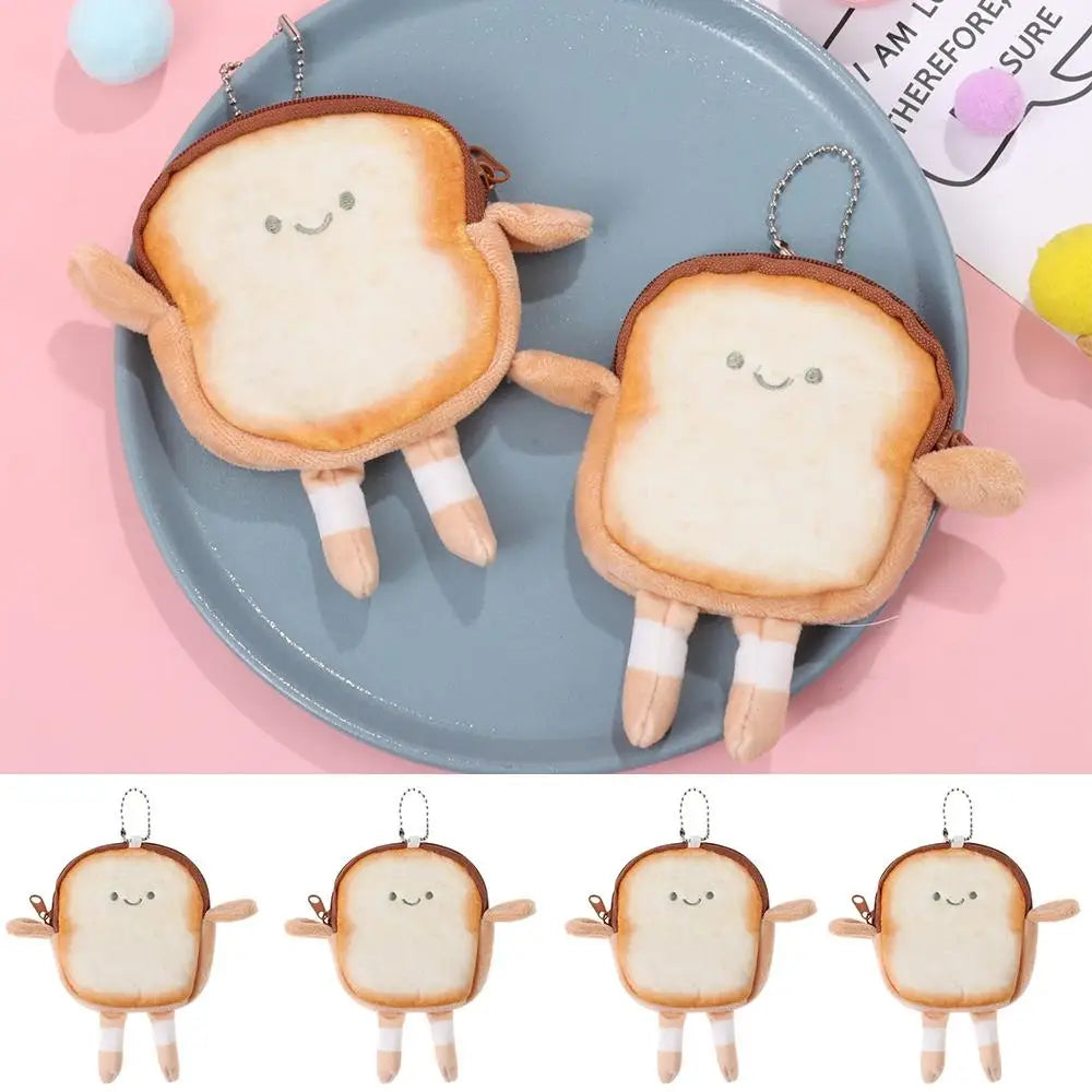 Cartoon Toast Bread Plush Coin Purse - Cute Mini Wallet and Earphone Bag Keychain Pendant for Kids