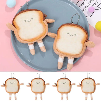 Cartoon Toast Bread Plush Coin Purse - Cute Mini Wallet and Earphone Bag Keychain Pendant for Kids