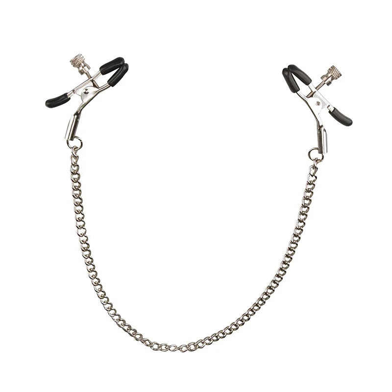 Metal Chain Nipple Clamps - Adult BDSM Sensation Clips for Couples’ Intimate Play
