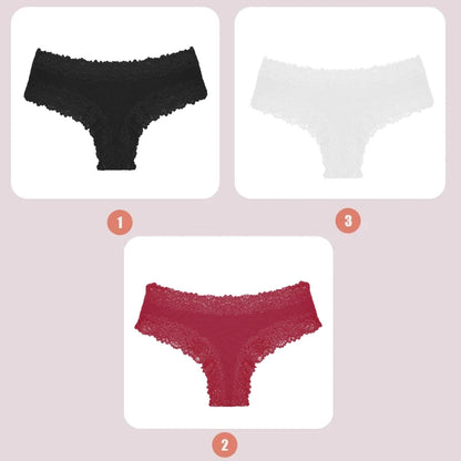 3PCS Lace Seamless Cotton Panties - Ribbed Brazilian Low Waist, Breathable Women’s Underwear, Plus Size Lingerie