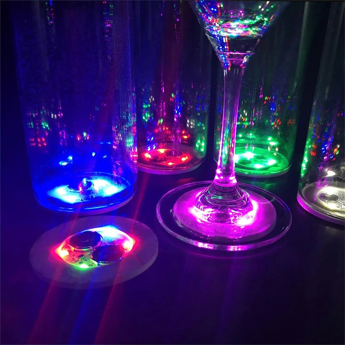 100-Pack LED Tableware Mats & Luminous Cup Stickers — Colorful Flashing Bottle Coasters for Bar, Stall, and Party Lighting