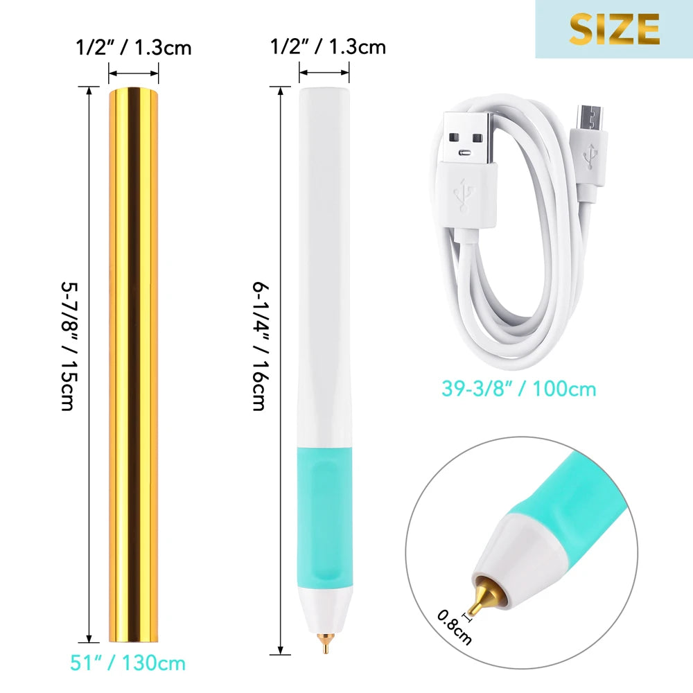USB Hot Foil Pen Set – 0.8mm Heat-Active Gold Foil Pen for Paper, Leather, DIY Scrapbooking & Cards