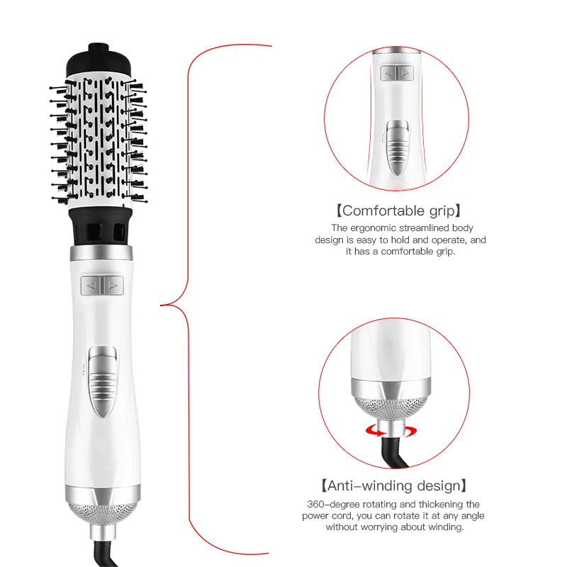 Negative Ionic 3-in-1 Hair Dryer Brush – Hot Air Straightening Comb & Curling Iron Multifunctional Styling Tool