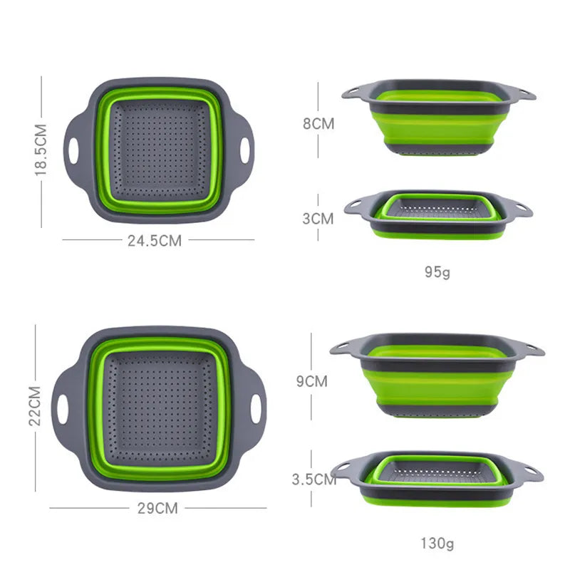 LMETJMA Square Collapsible Silicone Colander - Foldable Kitchen Strainer for Food, Vegetables, and Fruits (Model: JT39)