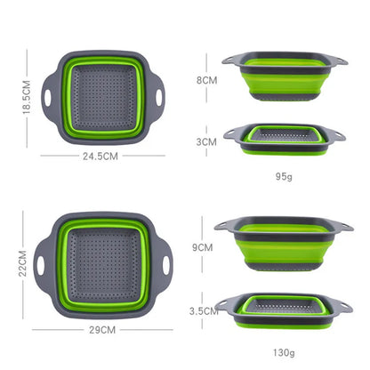 LMETJMA Square Collapsible Silicone Colander - Foldable Kitchen Strainer for Food, Vegetables, and Fruits (Model: JT39)