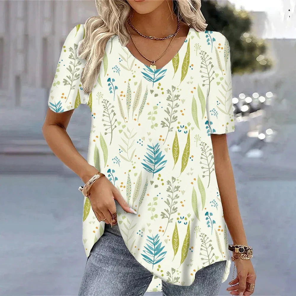 3D Floral Print T-Shirt - Women's Harajuku Casual Loose Fit Summer Crewneck Top