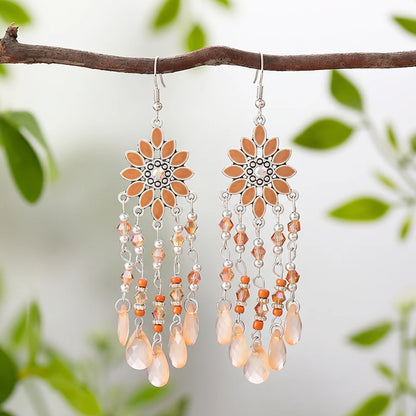 Bohemian Acrylic Water Drop Earrings - Crystal Bead Long Dangle Vacation Jewelry for Women