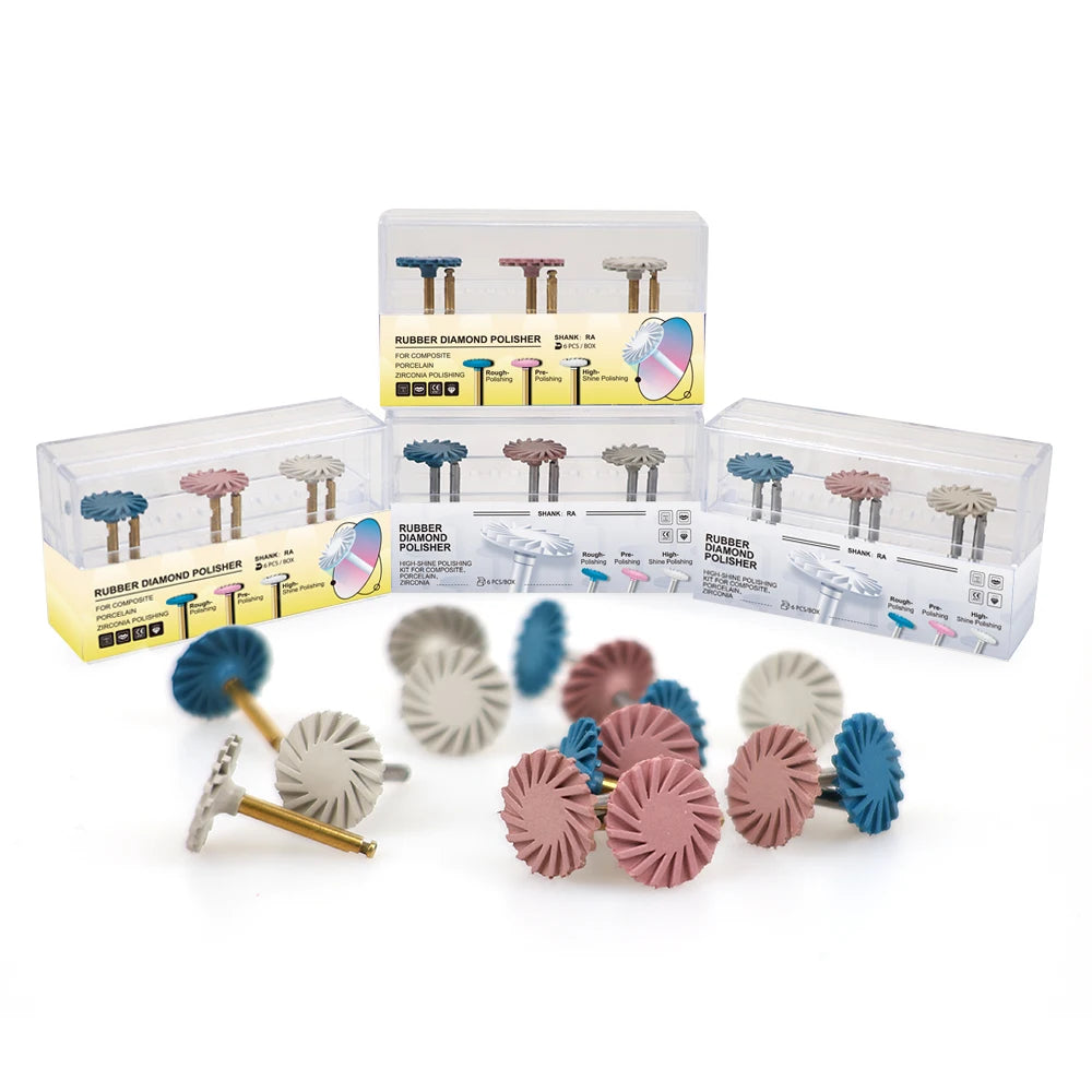 6pcs Dental Rubber Polisher Kit – Composite Resin Diamond Polishing Discs, 14mm Spiral Flex Wheels