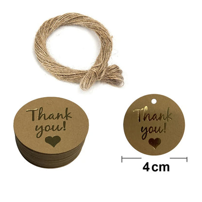 100PCS Hemp Rope & 20m Gilded Hanging Tags – Cowhide Black & White Cardboard Blank DIY Heart & Circle Labels