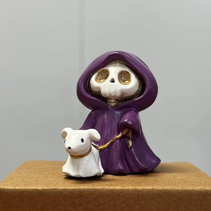 Grim Reaper Resin Figurine – Purple Cloak Ghost Statue for Halloween Home Decor, Party Gift, and Gothic Collectible, 1PC