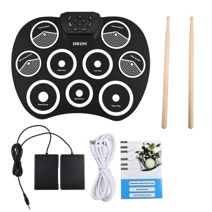 Portable 9-Pad Electronic Drum Set with MIDI – Roll-Up Digital Drum Kit with Pedals & Drumsticks