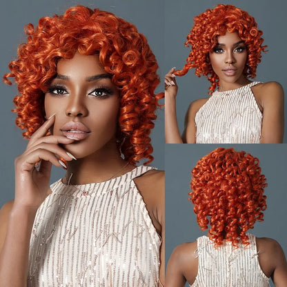 Brown Blonde Curly Synthetic Wig - Short Kinky Curly Afro Wig for Women, Glueless Cosplay Style