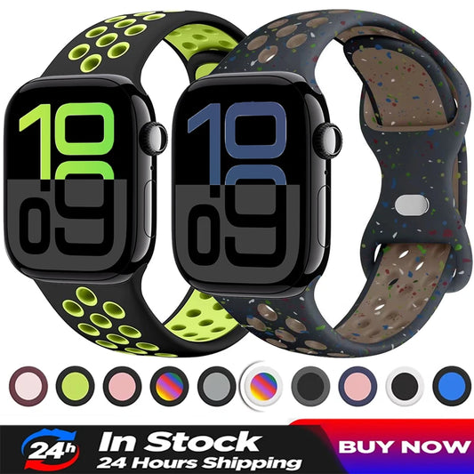 Silicone Apple Watch Strap - Breathable Wristband for Watch 11/10/9/8/7 Ultra 3/2 SE Series 49mm-41mm
