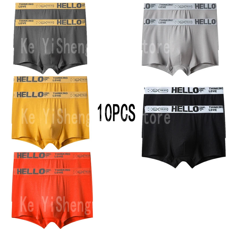 10PCS Men's Mid-Waist Boxers – Breathable, Lightweight Underwear Set in Multiple Colors