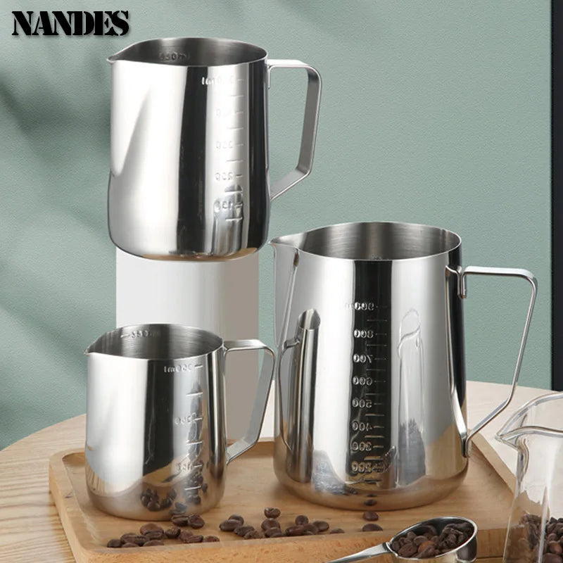 Stainless Steel Milk Frother Jug — Latte Pitcher with Measurement for Coffee & Espresso Barista Tools