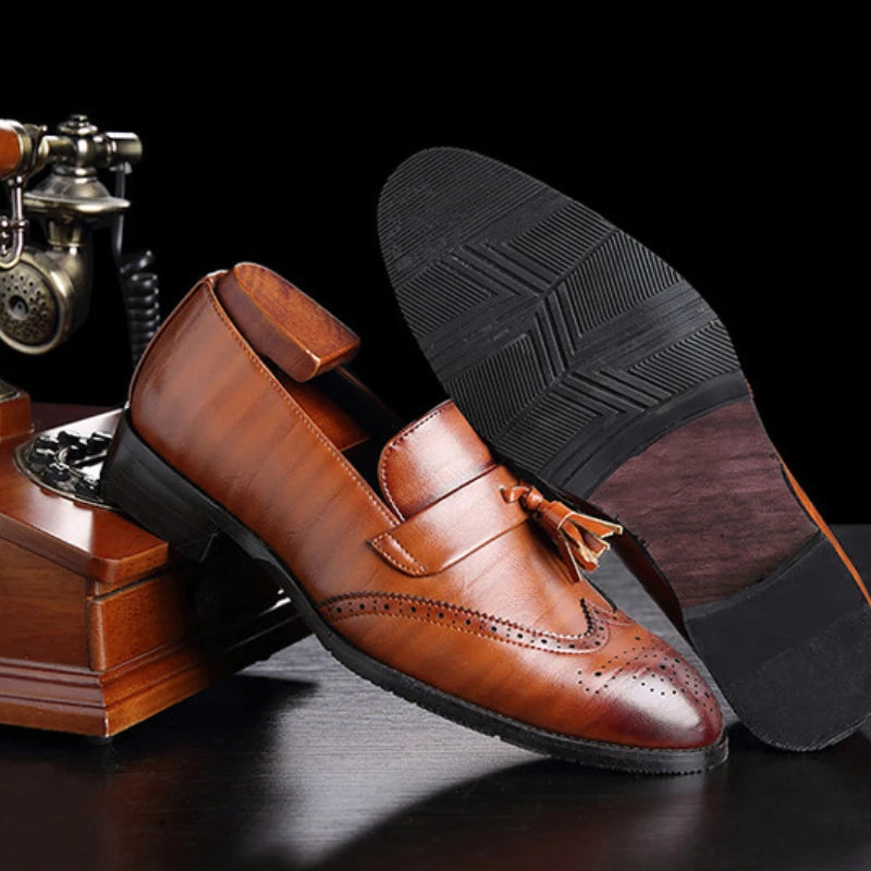 Luxury Men's Leather Tassel Loafers - Brogue Wedding & Casual Dress Shoes Size 37-48