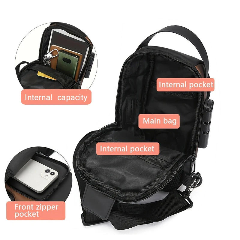 Durable Oxford Fabric Men’s Sling Bag — Stylish Motorcycle Crossbody Chest Pack with Phone Pocket & Zip Closure for Daily Commute