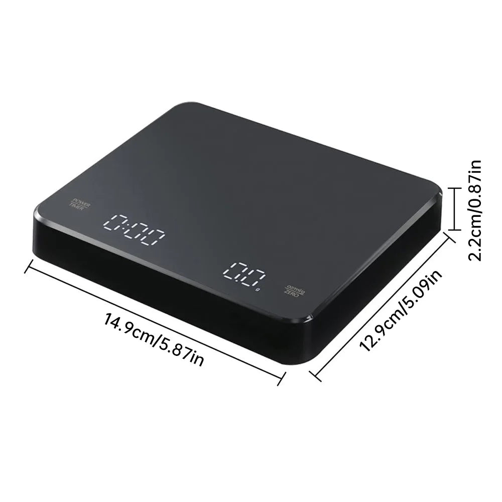 Digital Coffee Scale with Timer LED Screen - Espresso USB, 3kg Max Weighing, 0.1g High Precision Measures in Oz/ml/g, Kitchen Scale