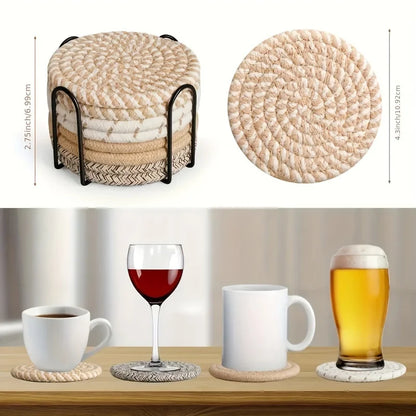 4pcs Absorbent Cotton Drink Coasters – Minimalist Fabric with Non-Woven Lining for Coffee Table Decor
