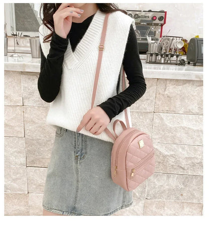 2024 K-Style Quilted Embroidered Small School Backpack for Girls - Western-Inspired Ladies' Bag