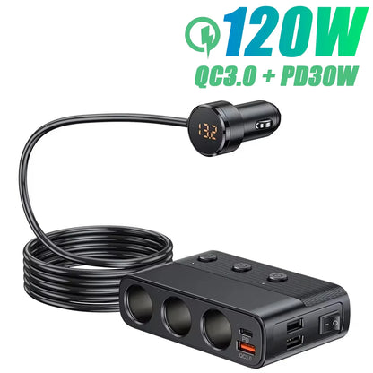 Car Cigarette Lighter USB Charger Splitter - 35W PD & QC3.0 Multi-Port 12V/24V Car Power Adapter with USB-C