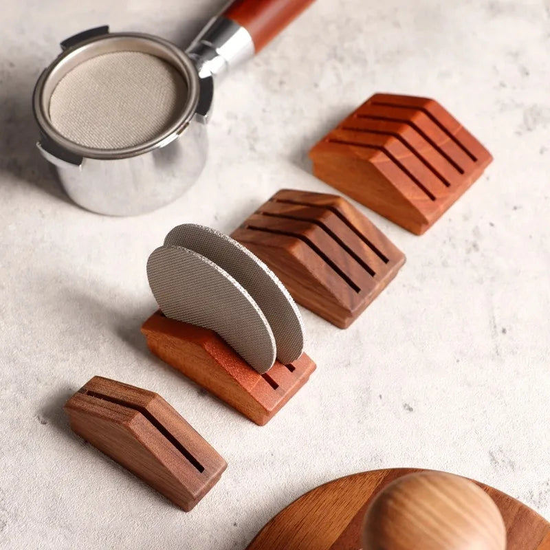 58mm Walnut Coffee Filter Screen Holder – Reusable Mesh Puck Screen for Espresso Machine Barista Use